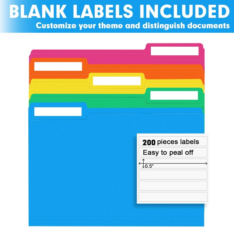 RAZCC File Folder, 200 Pack 1/3 Cut Tab Colored Folders, Colored File Folder Letter Size for Office Classroom Use, Folders with Tabs Assorted 5 Colors - Image 5